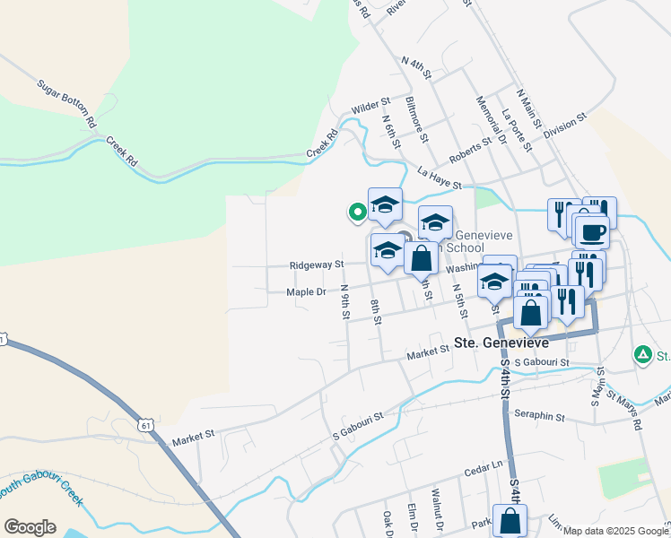 map of restaurants, bars, coffee shops, grocery stores, and more near 930 Ridgeway Street in Ste. Genevieve