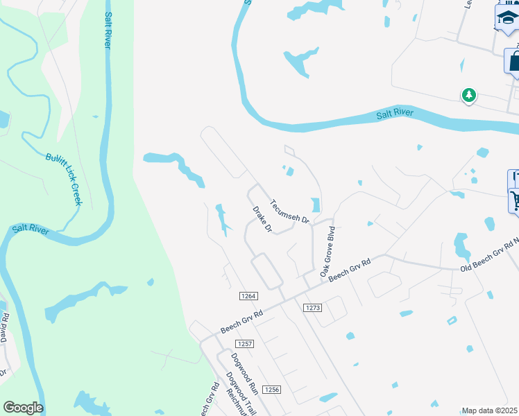 map of restaurants, bars, coffee shops, grocery stores, and more near 293 Drake Drive in Shepherdsville