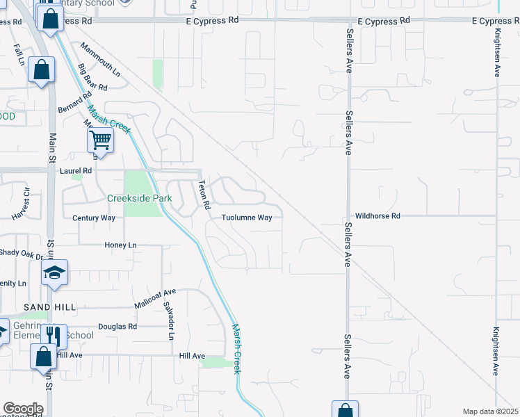 map of restaurants, bars, coffee shops, grocery stores, and more near 1372 Yosemite Cir in Oakley