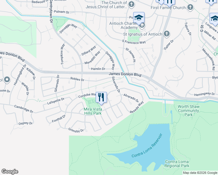 map of restaurants, bars, coffee shops, grocery stores, and more near 2113 Barbano Court in Antioch