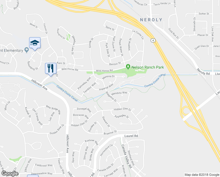 map of restaurants, bars, coffee shops, grocery stores, and more near 4584 Imperial Way in Antioch
