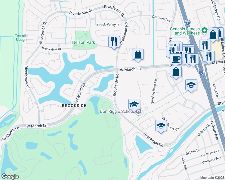 map of restaurants, bars, coffee shops, grocery stores, and more near 4304 Annandale Drive in Stockton