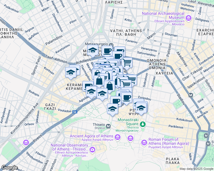 map of restaurants, bars, coffee shops, grocery stores, and more near 48 Agisilaou in Athens