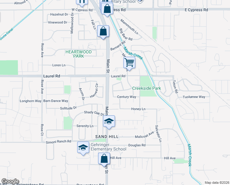 map of restaurants, bars, coffee shops, grocery stores, and more near 234 Oak View Lane in Oakley