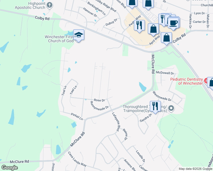 map of restaurants, bars, coffee shops, grocery stores, and more near 561 Earlymeade Drive in Winchester