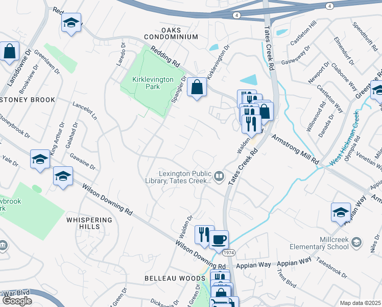 map of restaurants, bars, coffee shops, grocery stores, and more near 688 Sherard Circle in Lexington