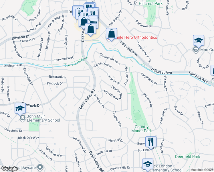 map of restaurants, bars, coffee shops, grocery stores, and more near 2422 Pearlite Way in Antioch
