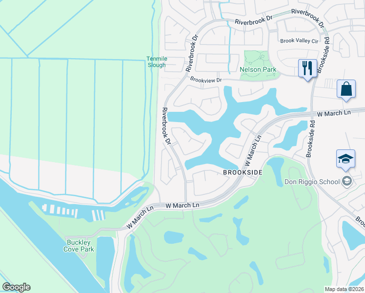 map of restaurants, bars, coffee shops, grocery stores, and more near 4915 Bay View Circle in Stockton