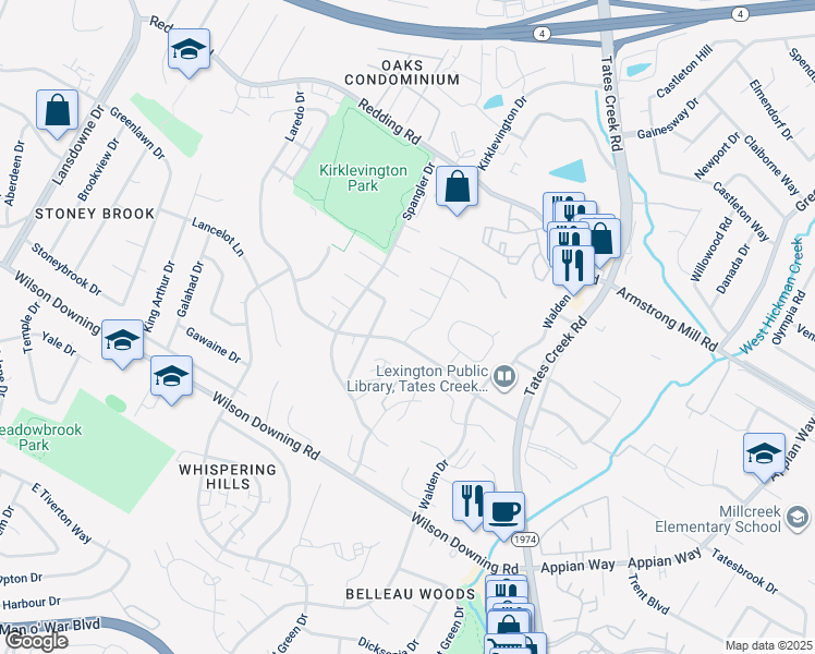 map of restaurants, bars, coffee shops, grocery stores, and more near 3381 Emerson Woods Way in Lexington