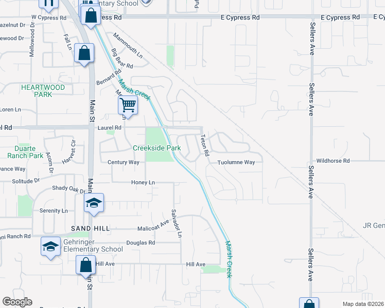 map of restaurants, bars, coffee shops, grocery stores, and more near 403 Rocky Mountain Way in Oakley