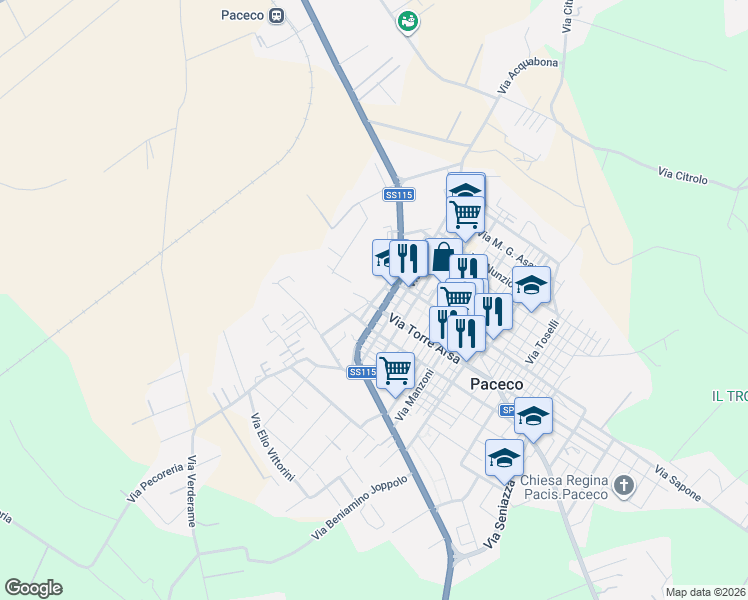 map of restaurants, bars, coffee shops, grocery stores, and more near 16 Via Giosuè Carducci in Paceco