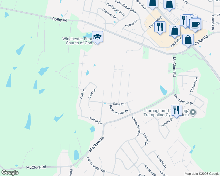 map of restaurants, bars, coffee shops, grocery stores, and more near 212 Woodduck Court in Winchester