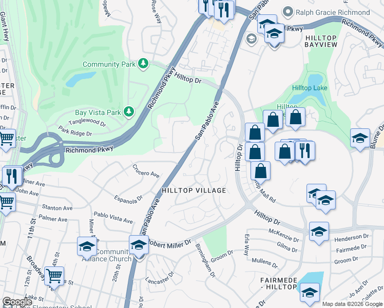 map of restaurants, bars, coffee shops, grocery stores, and more near 2521 Morning Sun Drive in San Pablo