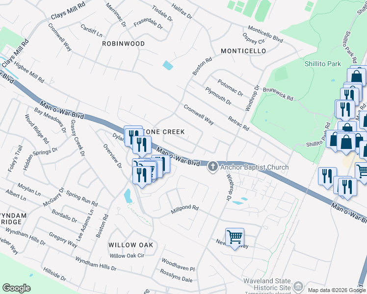map of restaurants, bars, coffee shops, grocery stores, and more near 377 Marblerock Way in Lexington