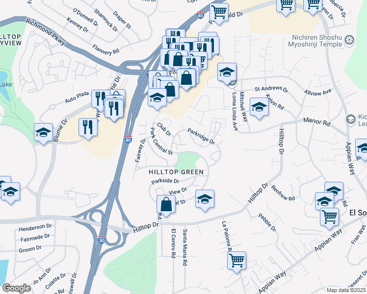 map of restaurants, bars, coffee shops, grocery stores, and more near 34 Greenview Lane in Richmond