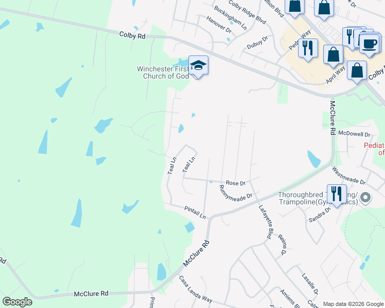 map of restaurants, bars, coffee shops, grocery stores, and more near 142 Cr-1352 in Winchester