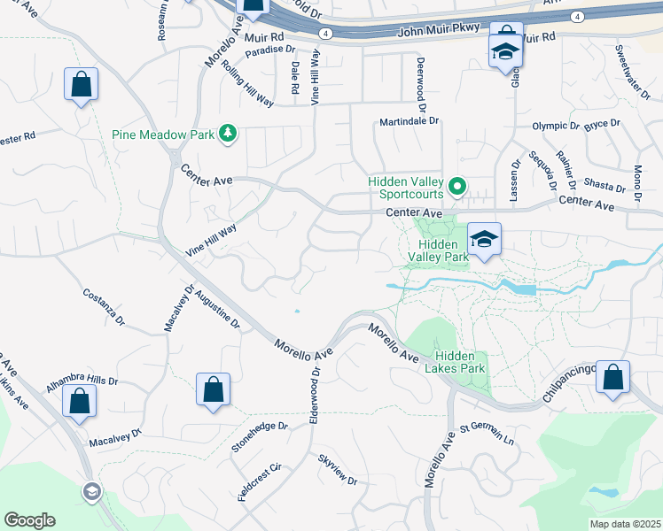 map of restaurants, bars, coffee shops, grocery stores, and more near 1634 Ashwood Drive in Martinez