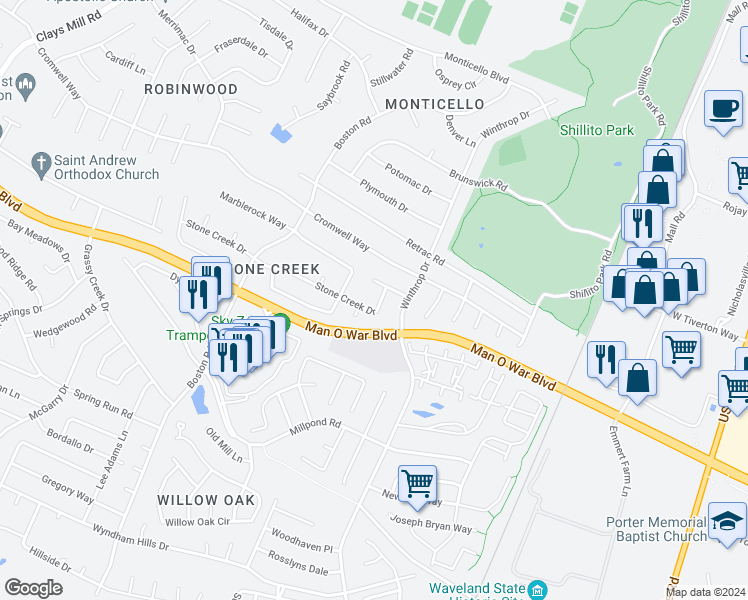 map of restaurants, bars, coffee shops, grocery stores, and more near 393 Stone Creek Drive in Lexington