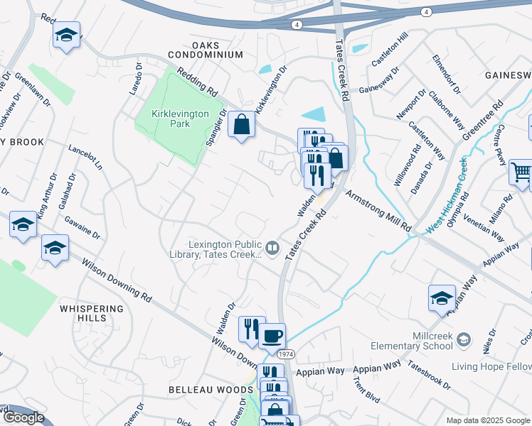 map of restaurants, bars, coffee shops, grocery stores, and more near 648 Sherard Circle in Lexington