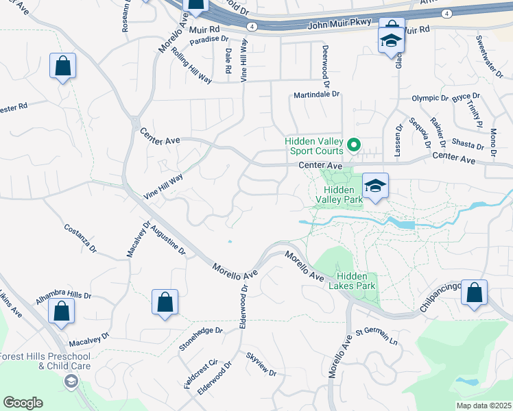 map of restaurants, bars, coffee shops, grocery stores, and more near 1632 Ashwood Drive in Martinez
