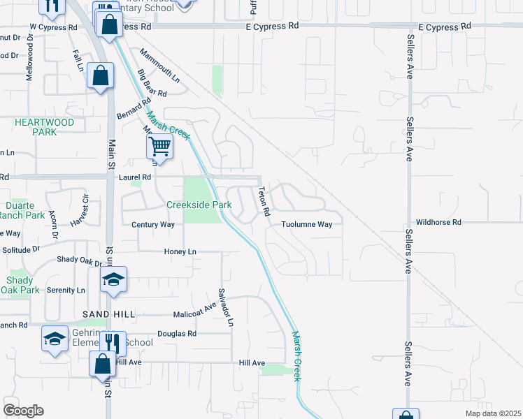 map of restaurants, bars, coffee shops, grocery stores, and more near in Oakley
