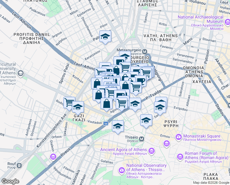 map of restaurants, bars, coffee shops, grocery stores, and more near in Athens