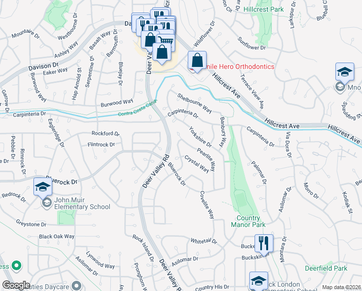 map of restaurants, bars, coffee shops, grocery stores, and more near 4020 Galenez Way in Antioch