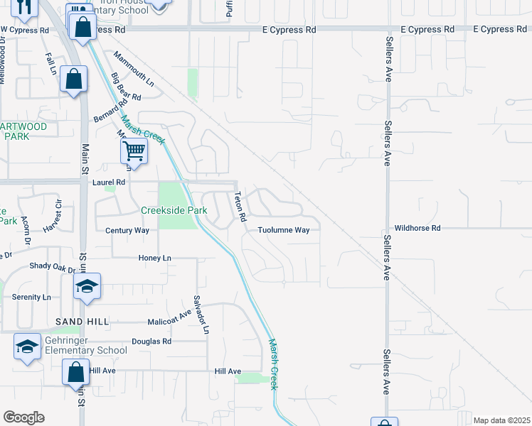 map of restaurants, bars, coffee shops, grocery stores, and more near 1401 Yosemite Circle in Oakley