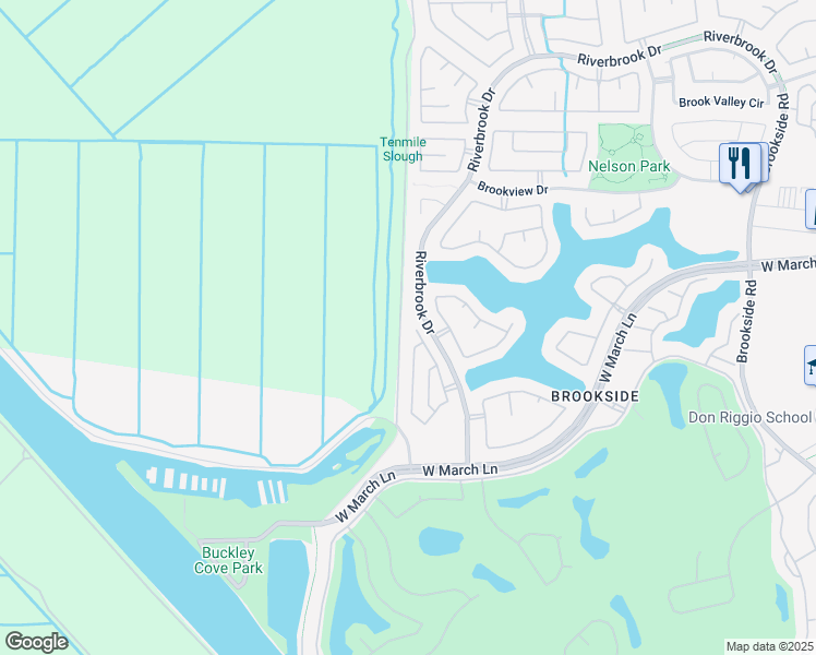 map of restaurants, bars, coffee shops, grocery stores, and more near 4107 Timepiece Court in Stockton