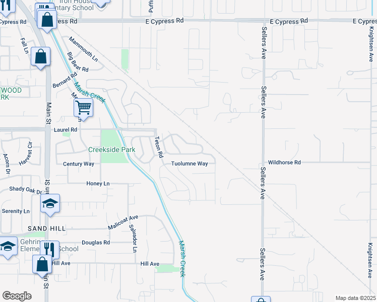 map of restaurants, bars, coffee shops, grocery stores, and more near 1390 Yosemite Circle in Oakley