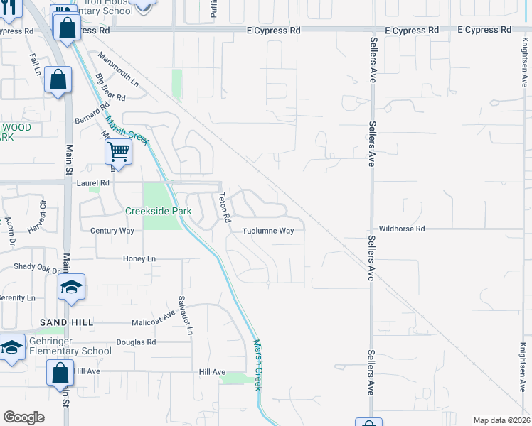 map of restaurants, bars, coffee shops, grocery stores, and more near 1345 Yosemite Circle in Oakley