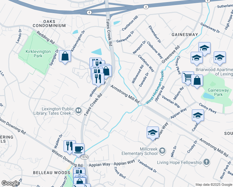 map of restaurants, bars, coffee shops, grocery stores, and more near 3650 Tates Creek Road in Lexington