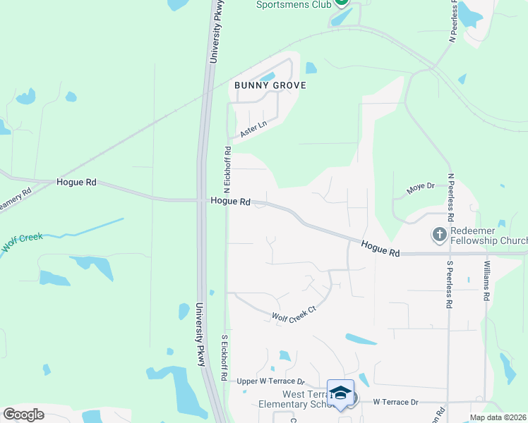 map of restaurants, bars, coffee shops, grocery stores, and more near 8400 Hogue Road in Evansville