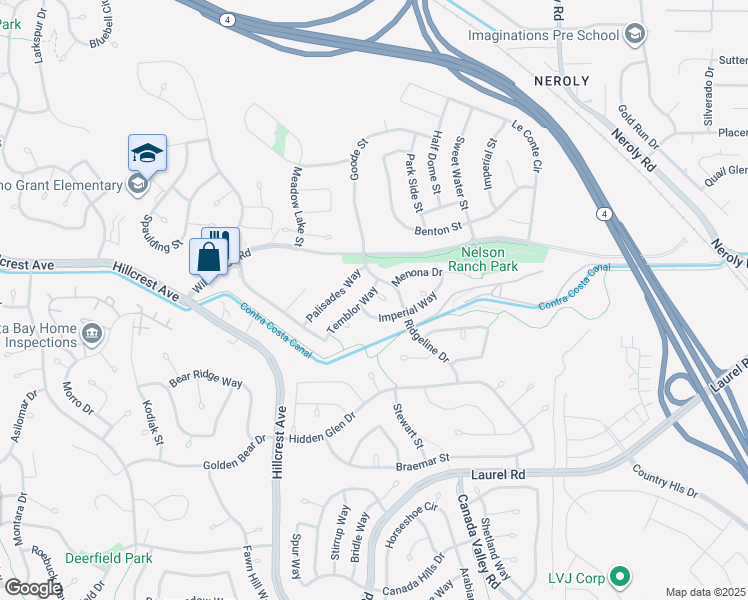 map of restaurants, bars, coffee shops, grocery stores, and more near 4558 Mirror Court in Antioch
