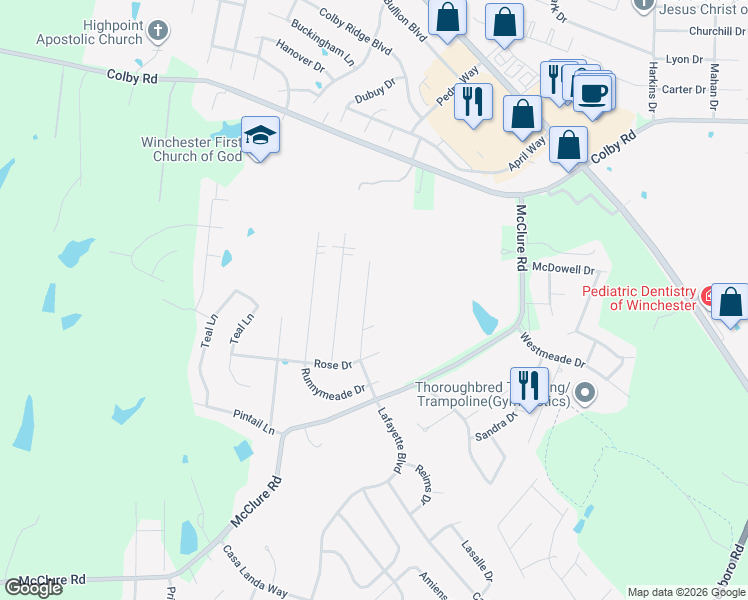 map of restaurants, bars, coffee shops, grocery stores, and more near 561 Earlymeade Drive in Winchester