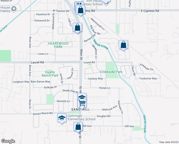 map of restaurants, bars, coffee shops, grocery stores, and more near 580 Hacienda Drive in Oakley