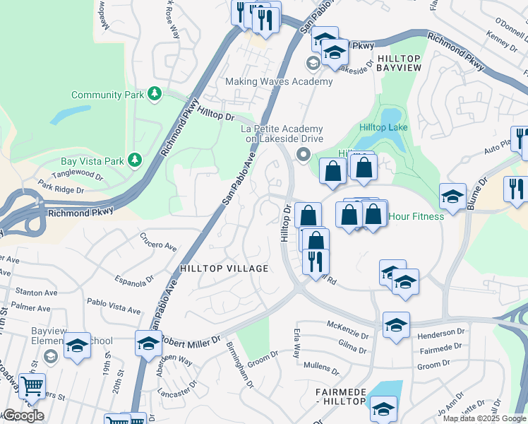 map of restaurants, bars, coffee shops, grocery stores, and more near 3655 West Court in Richmond