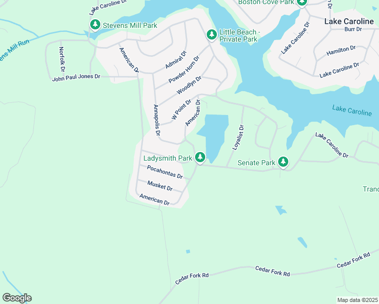 map of restaurants, bars, coffee shops, grocery stores, and more near 128 American Drive in Ruther Glen