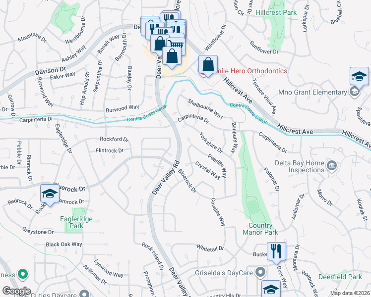 map of restaurants, bars, coffee shops, grocery stores, and more near 4008 Galenez Way in Antioch