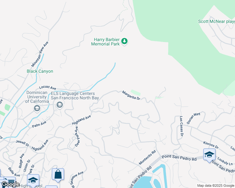 map of restaurants, bars, coffee shops, grocery stores, and more near 371 Margarita Drive in San Rafael