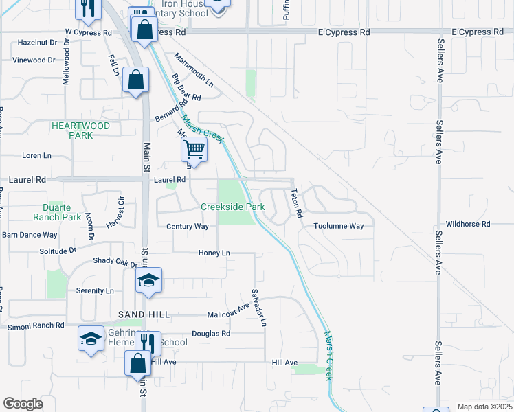 map of restaurants, bars, coffee shops, grocery stores, and more near 40 Grand Canyon Circle in Oakley