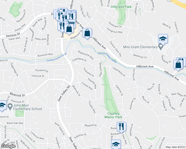 map of restaurants, bars, coffee shops, grocery stores, and more near 4034 Sheffield Drive in Antioch