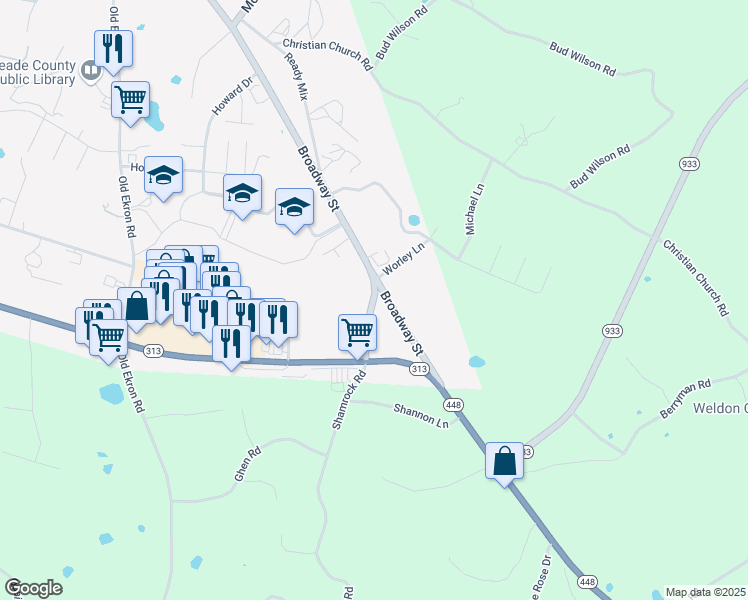 map of restaurants, bars, coffee shops, grocery stores, and more near 750 Broadway in Brandenburg