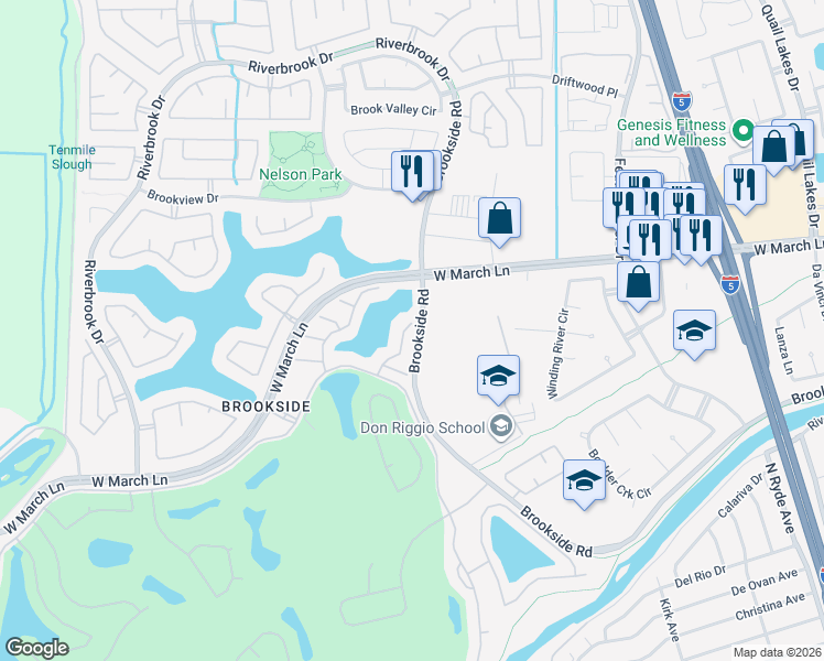 map of restaurants, bars, coffee shops, grocery stores, and more near 4304 Annandale Drive in Stockton