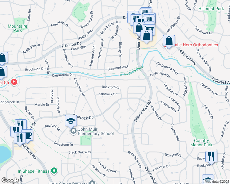 map of restaurants, bars, coffee shops, grocery stores, and more near 901 Stoney Court in Antioch