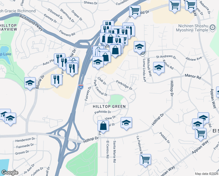 map of restaurants, bars, coffee shops, grocery stores, and more near 34 Greenview Lane in Richmond