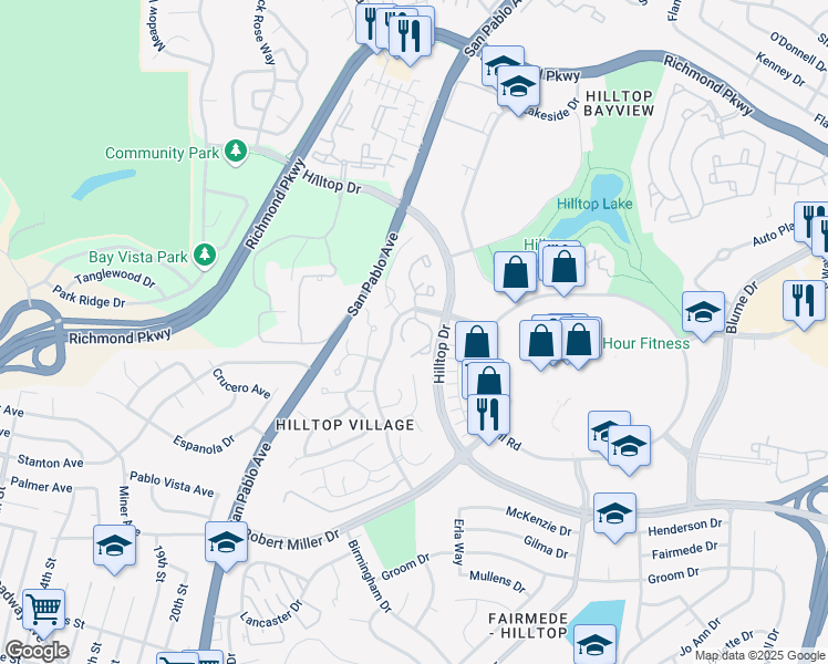 map of restaurants, bars, coffee shops, grocery stores, and more near 3634 West Court in Richmond