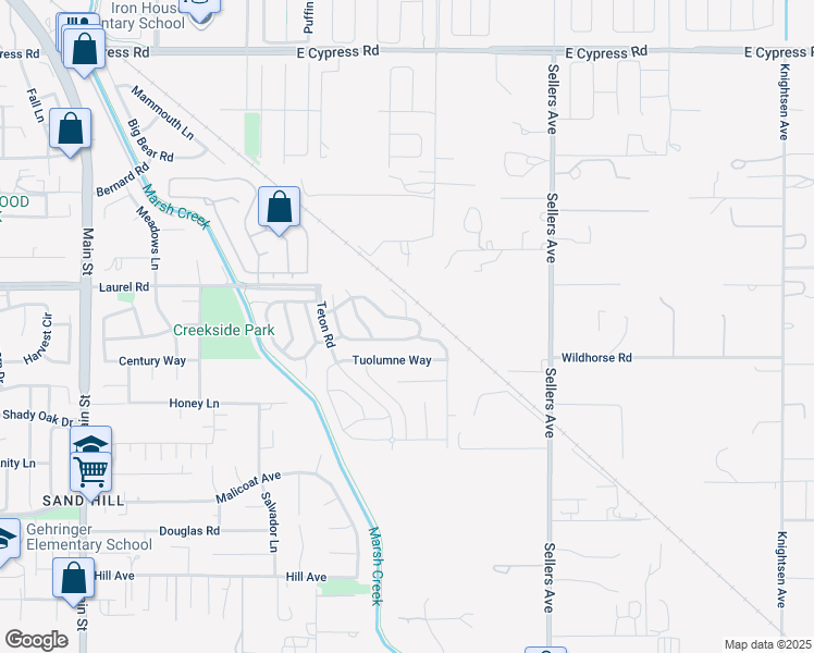 map of restaurants, bars, coffee shops, grocery stores, and more near 1331 Yosemite Circle in Oakley