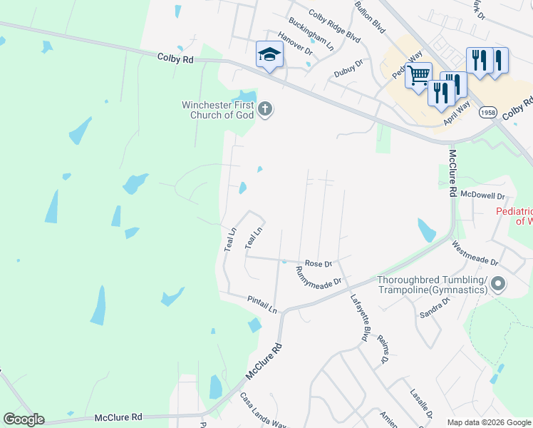 map of restaurants, bars, coffee shops, grocery stores, and more near 142 Cr-1352 in Winchester