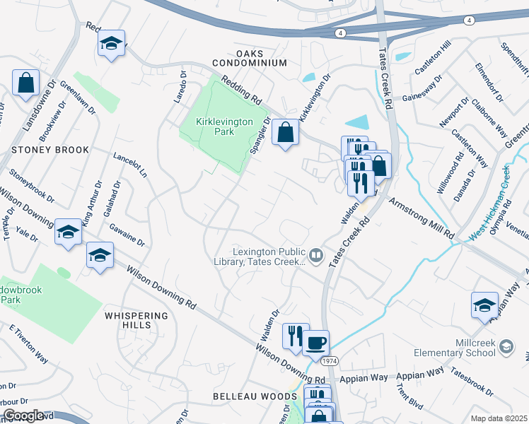map of restaurants, bars, coffee shops, grocery stores, and more near 3381 Emerson Woods in Lexington